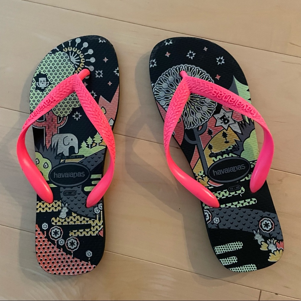 Rare havaianas top flip flops pink black size 39-40 8/9 great condition